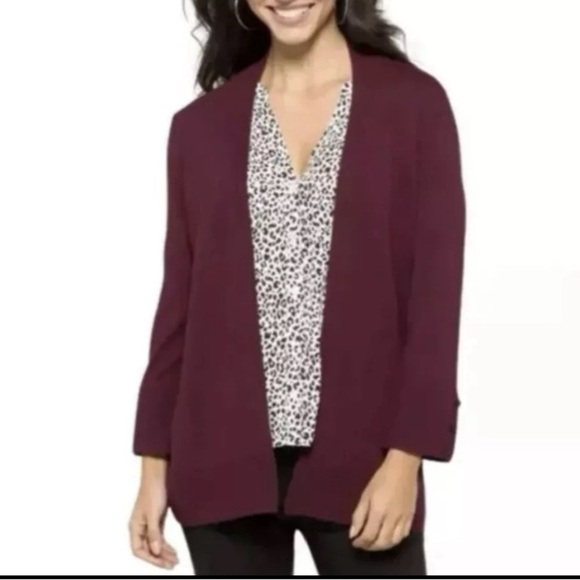 Evolution by Cyrus Myna Button Sleeve Burgundy Open Front Cardigan Size M - Picture 1 of 9